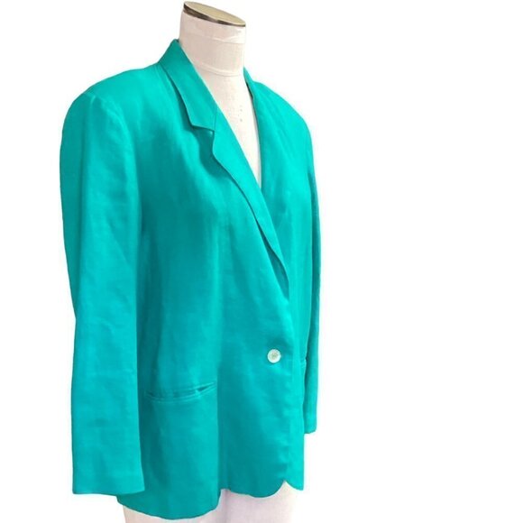 Talbots Petite Collection Sz 10 Linen Blazer Jacket Teal/Blue-Green 69N - Picture 2 of 7